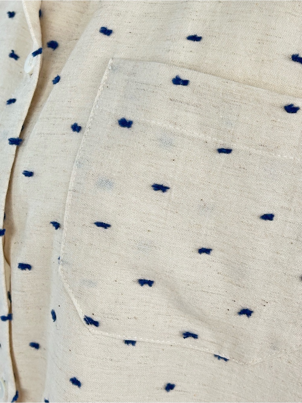 Sézane Tomboy Shirt Ecru Navy Plumetis Cotton Linen NWT 36/US 4 - Picture 6 of 11
